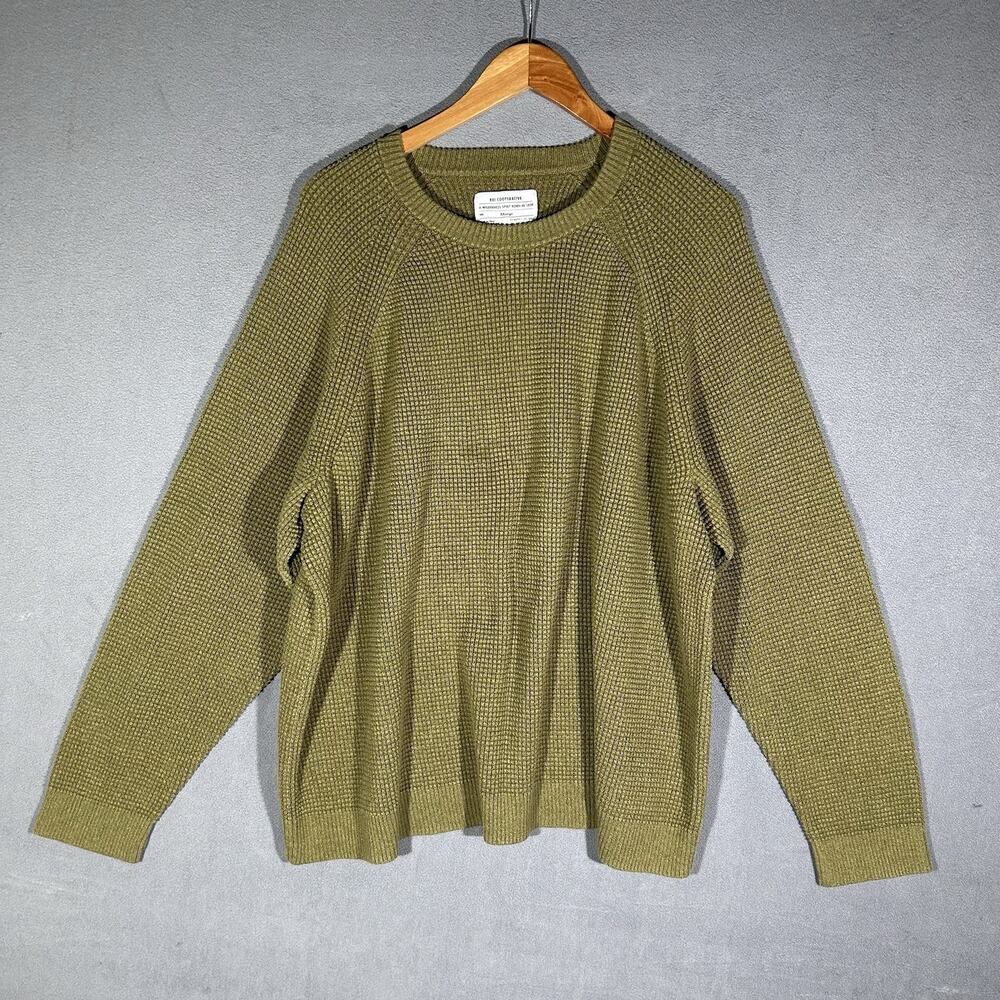 REI Co-Op Sweater Mens XXL Olive Green Wallace Lake Waffle Knit Thermal Crewneck